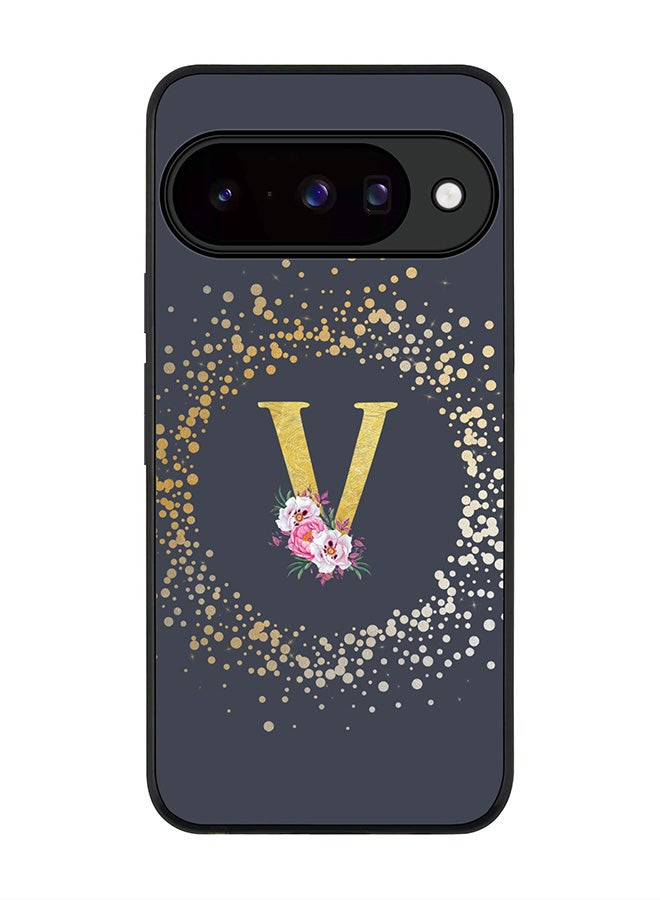 For Google Pixel 10 Case,Slim fit Camera Protection, Shockproof Thin Phone cover  - Custom Monogram Floral - V  (Grey )